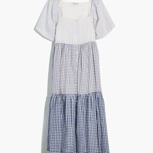 Madewell - Patchwork Gingham Button-Front Tiered Midi Dress; Size M